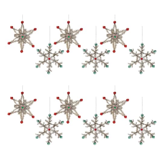 Jeweled Tinsel Snowflake Ornament Set, 12ct.